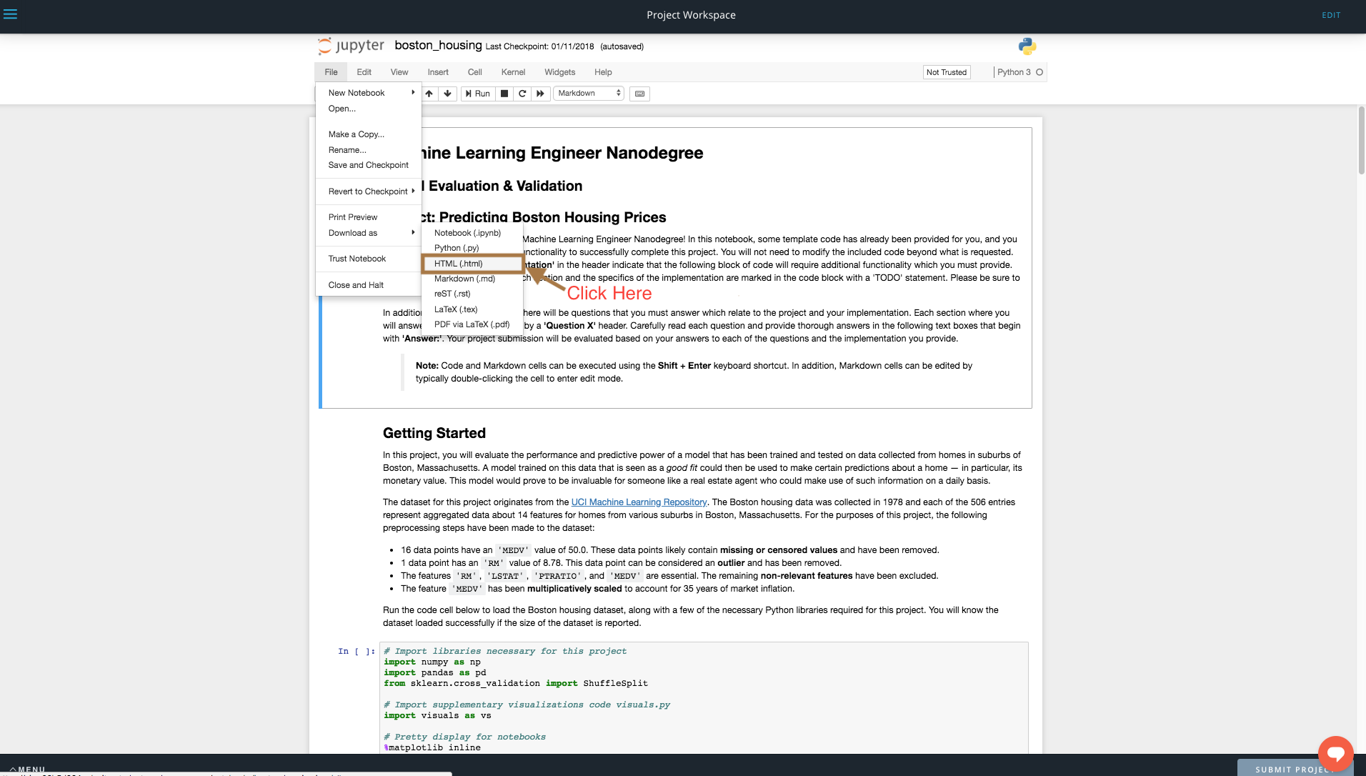 Step 1 : Download the HTML file, after running your entire notebook.
